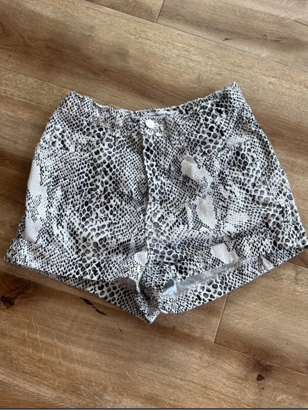 American Apparel White & Black Snake Print Jean Shorts